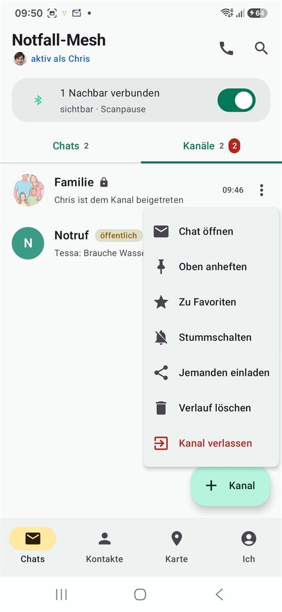 Kanal — anheften, stummschalten, jemanden einladen