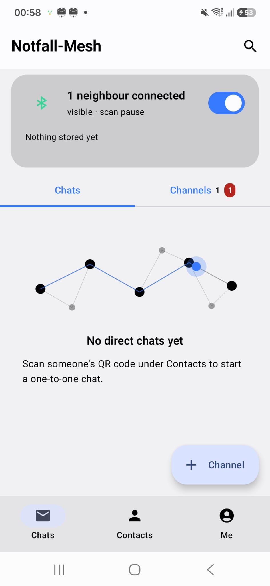 Notfall-Mesh — home screen (English)
