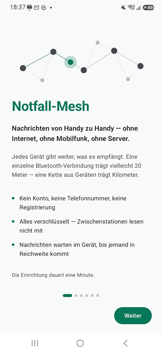 Einrichtung — Startbildschirm