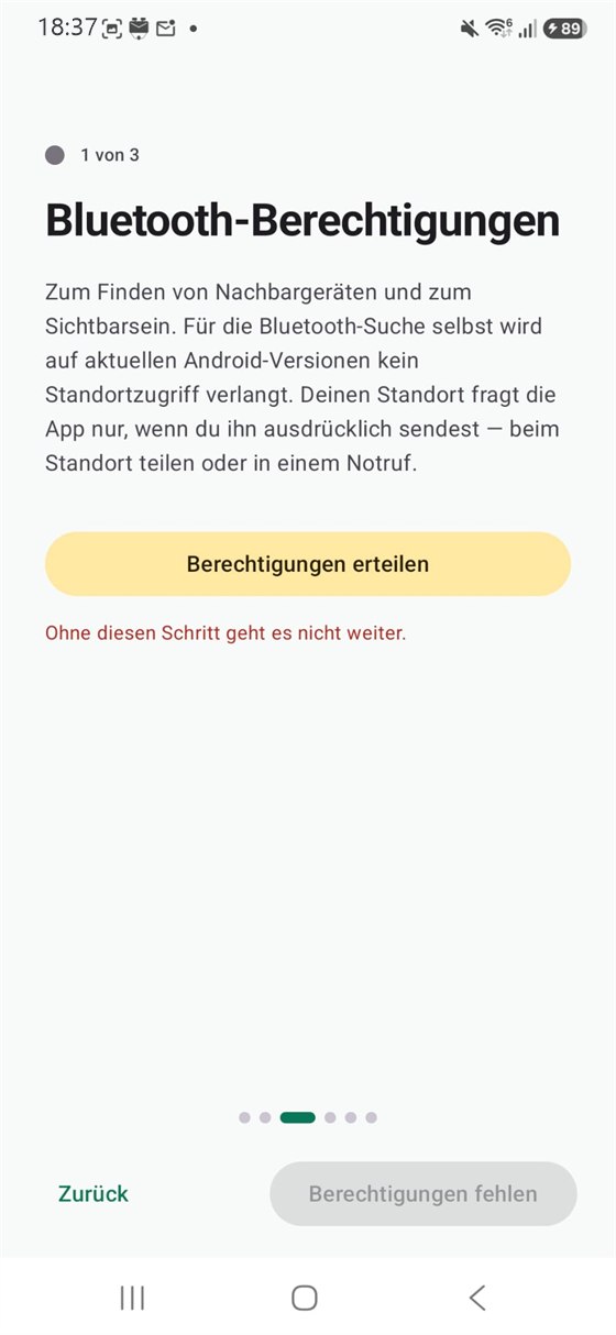 Einrichtung — Bluetooth-Berechtigungen