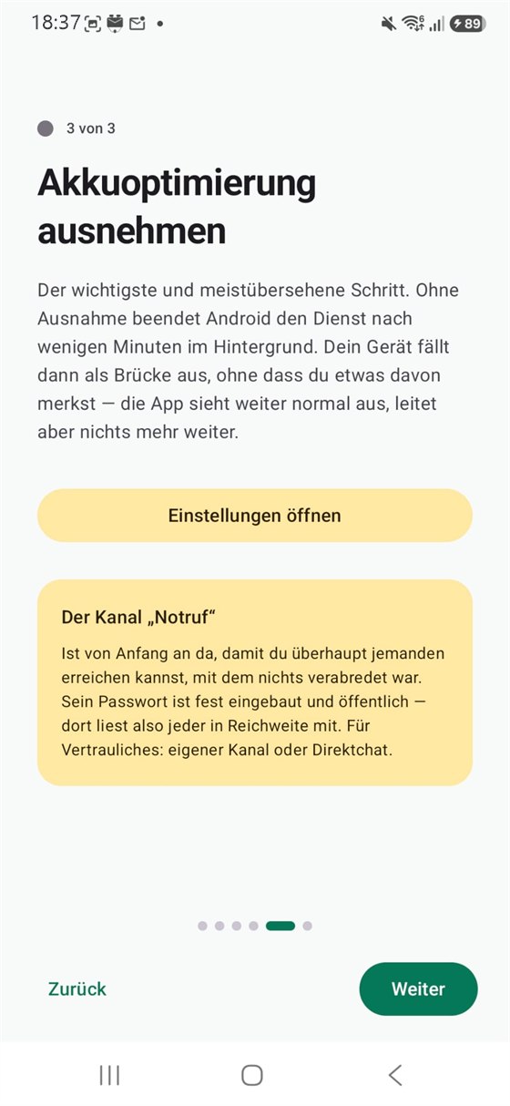 Einrichtung — Akkuoptimierung ausnehmen