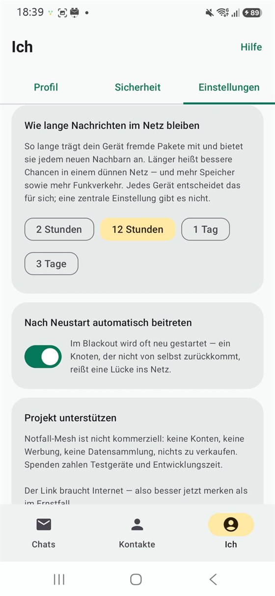 Einstellungen — Netz & Projekt